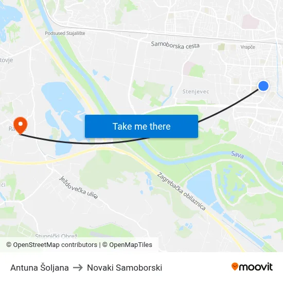 Antuna Šoljana to Novaki Samoborski map