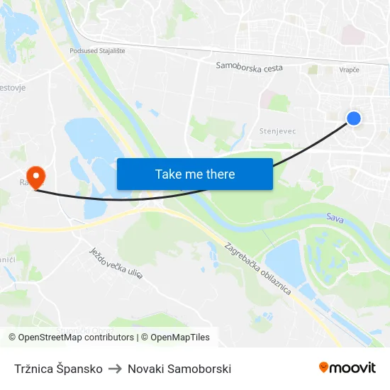 Tržnica Špansko to Novaki Samoborski map