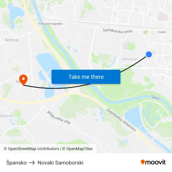 Špansko to Novaki Samoborski map