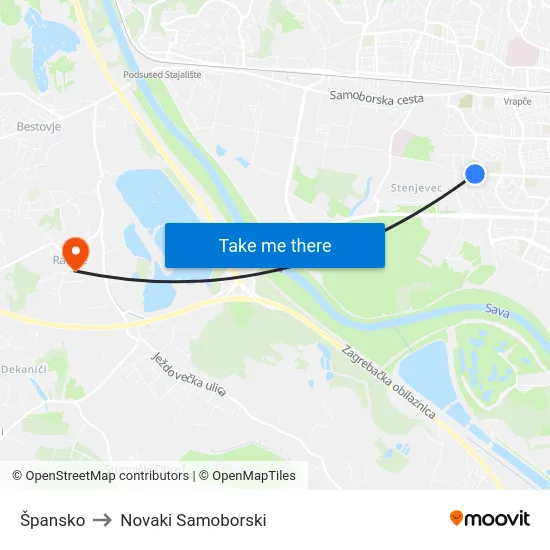 Špansko to Novaki Samoborski map