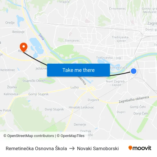Remetinečka Osnovna Škola to Novaki Samoborski map