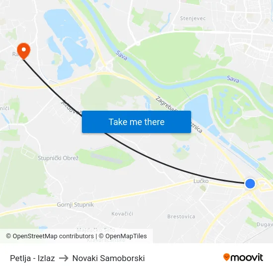 Petlja - Izlaz to Novaki Samoborski map
