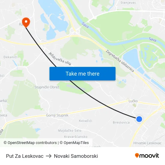 Put Za Leskovac to Novaki Samoborski map