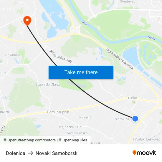 Dolenica to Novaki Samoborski map