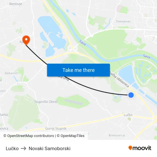 Lučko to Novaki Samoborski map