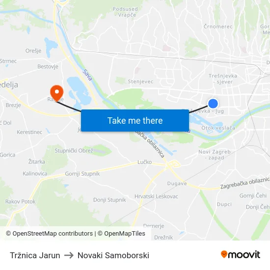 Tržnica Jarun to Novaki Samoborski map