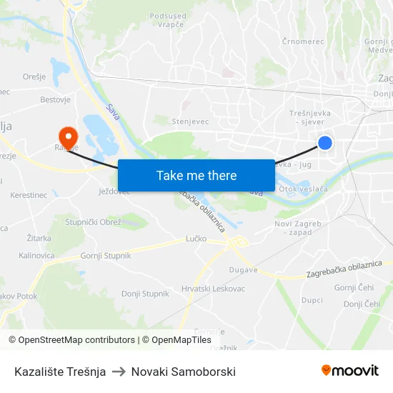 Kazalište Trešnja to Novaki Samoborski map