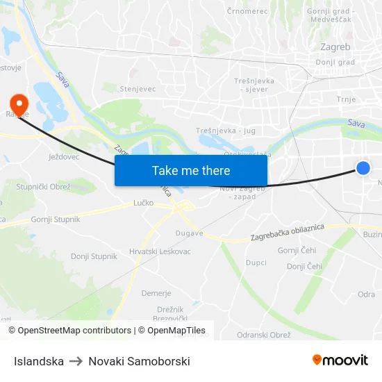 Islandska to Novaki Samoborski map