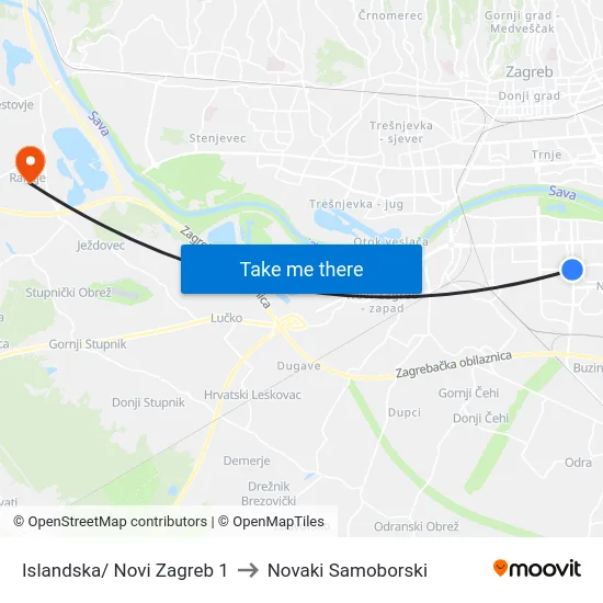 Islandska/ Novi Zagreb 1 to Novaki Samoborski map