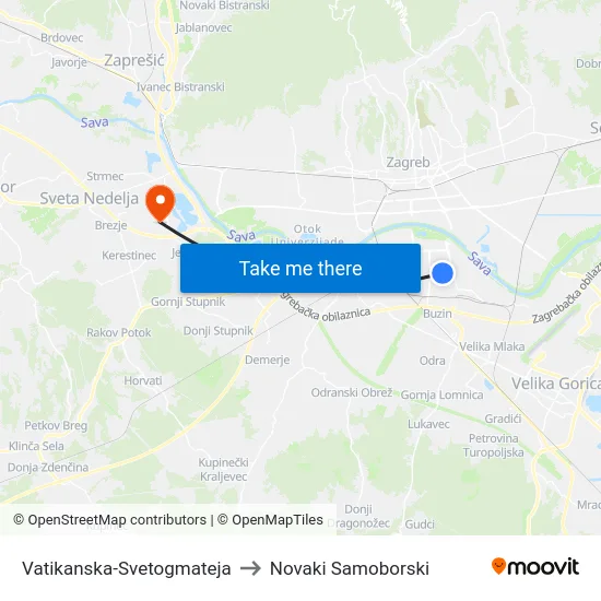 Vatikanska-Svetogmateja to Novaki Samoborski map