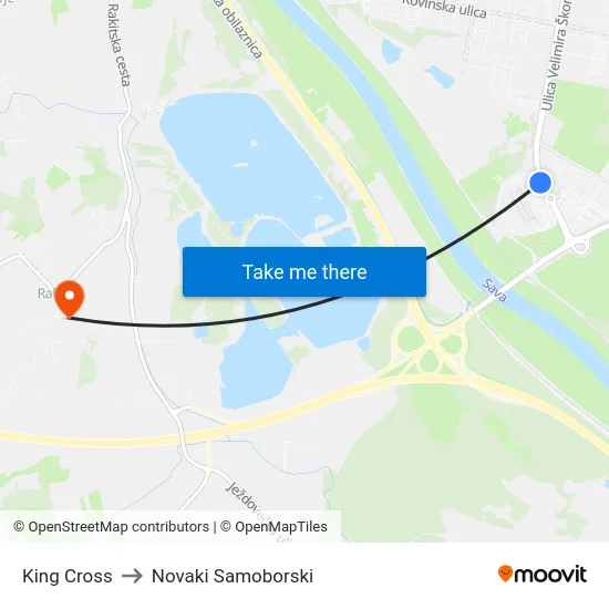 King Cross to Novaki Samoborski map