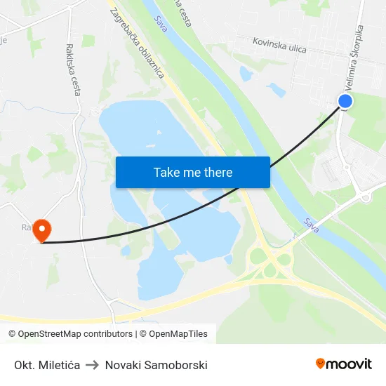 Okt. Miletića to Novaki Samoborski map