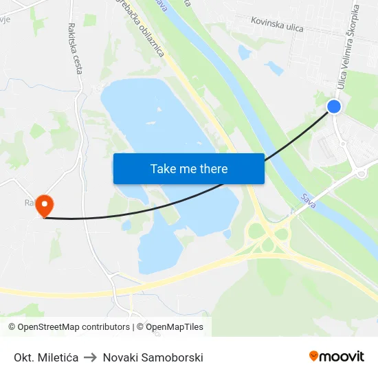 Okt. Miletića to Novaki Samoborski map