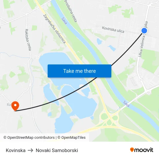 Kovinska to Novaki Samoborski map