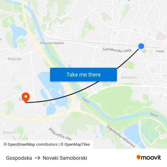 Gospodska to Novaki Samoborski map