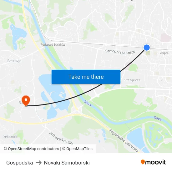 Gospodska to Novaki Samoborski map