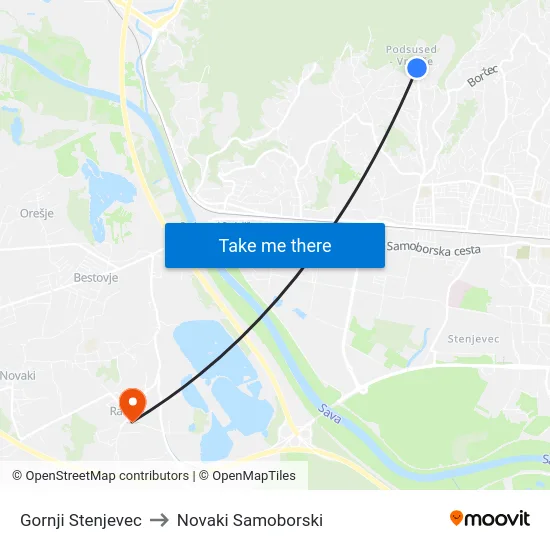 Gornji Stenjevec to Novaki Samoborski map