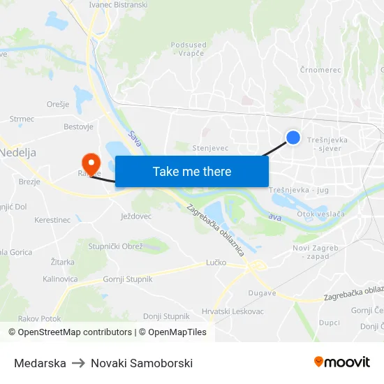 Medarska to Novaki Samoborski map