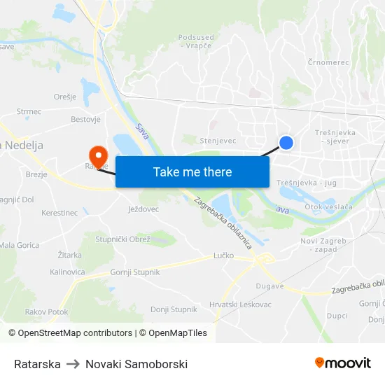 Ratarska to Novaki Samoborski map