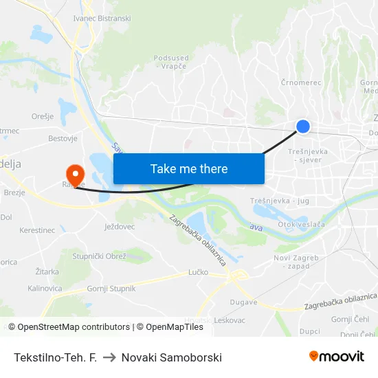 Tekstilno-Teh. F. to Novaki Samoborski map