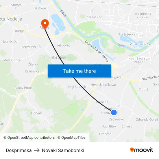 Desprimska to Novaki Samoborski map