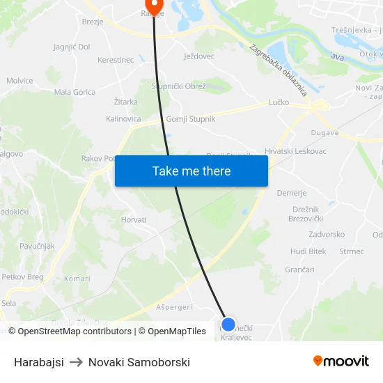 Harabajsi to Novaki Samoborski map