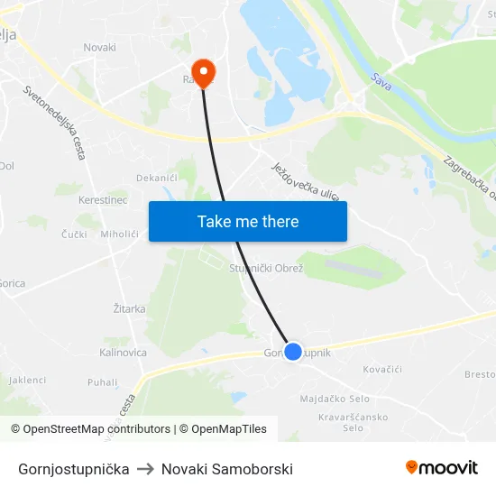 Gornjostupnička to Novaki Samoborski map