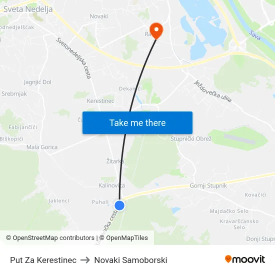 Put Za Kerestinec to Novaki Samoborski map