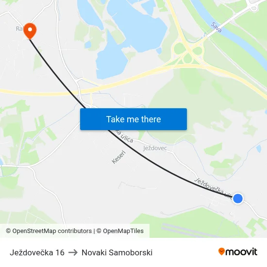 Ježdovečka 16 to Novaki Samoborski map