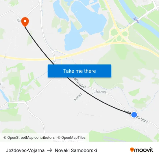 Ježdovec-Vojarna to Novaki Samoborski map