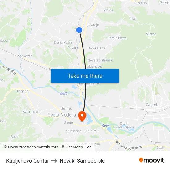 Kupljenovo-Centar to Novaki Samoborski map