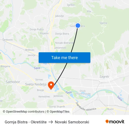 Gornja Bistra - Okretište to Novaki Samoborski map