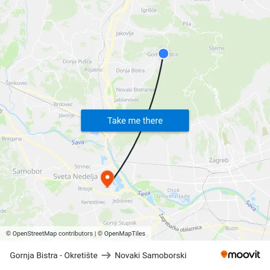 Gornja Bistra - Okretište to Novaki Samoborski map