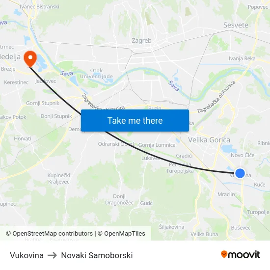 Vukovina to Novaki Samoborski map