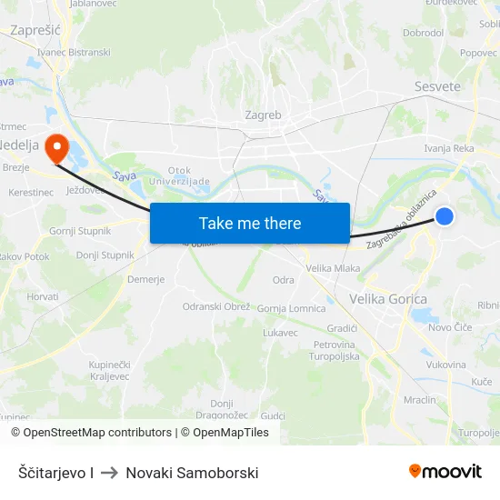 Ščitarjevo I to Novaki Samoborski map