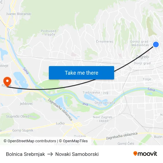 Bolnica Srebrnjak to Novaki Samoborski map