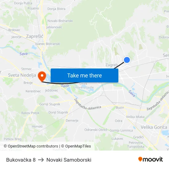 Bukovačka 8 to Novaki Samoborski map