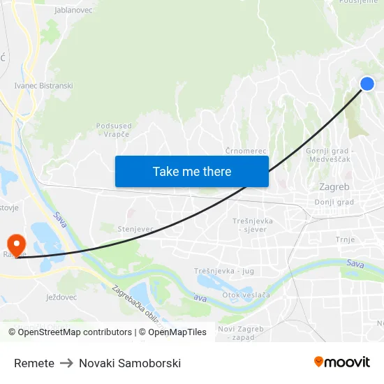 Remete to Novaki Samoborski map