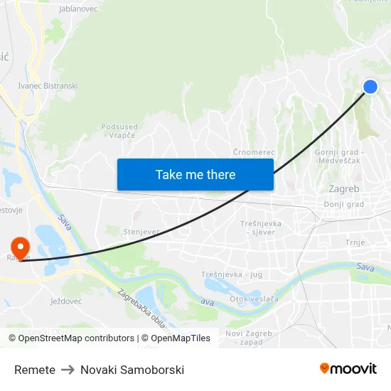 Remete to Novaki Samoborski map