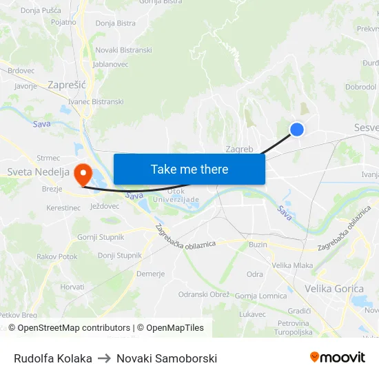 Rudolfa Kolaka to Novaki Samoborski map