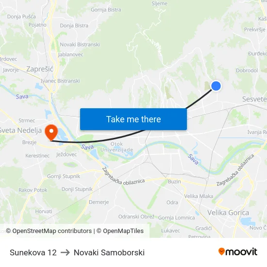 Sunekova 12 to Novaki Samoborski map
