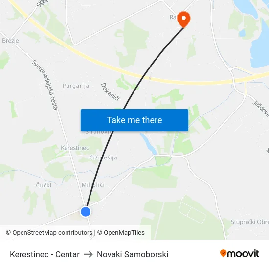 Kerestinec - Centar to Novaki Samoborski map