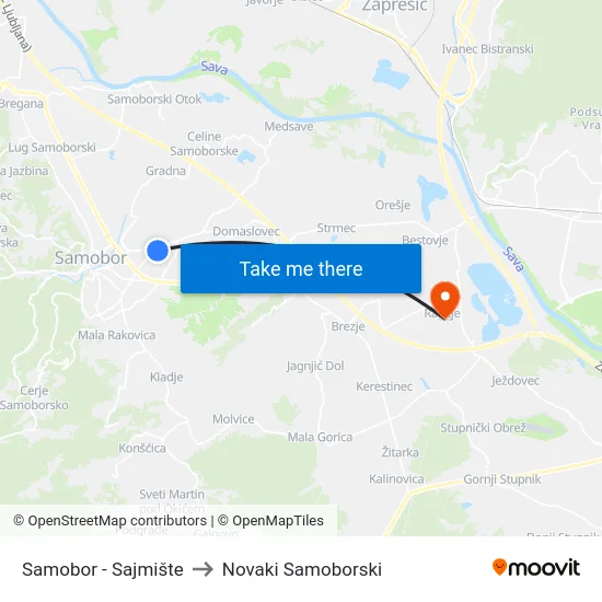 Samobor - Sajmište to Novaki Samoborski map