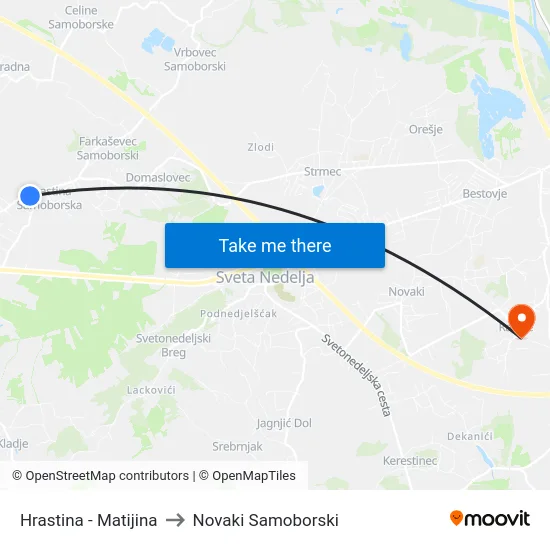 Hrastina - Matijina to Novaki Samoborski map