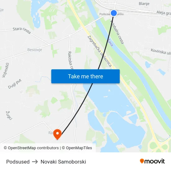 Podsused to Novaki Samoborski map