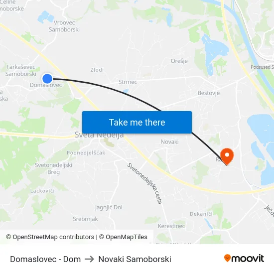 Domaslovec - Dom to Novaki Samoborski map