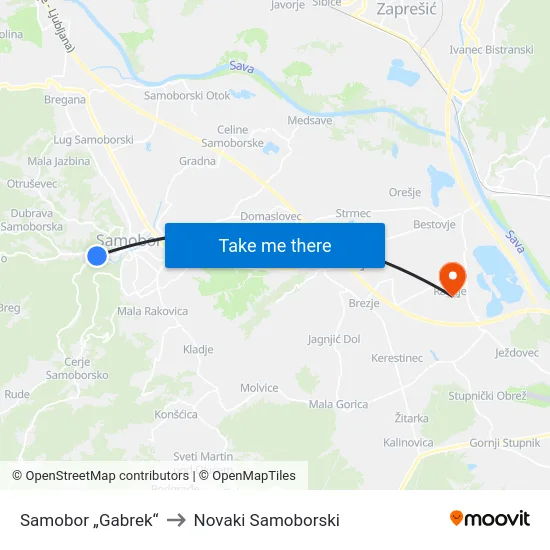 Samobor „Gabrek“ to Novaki Samoborski map