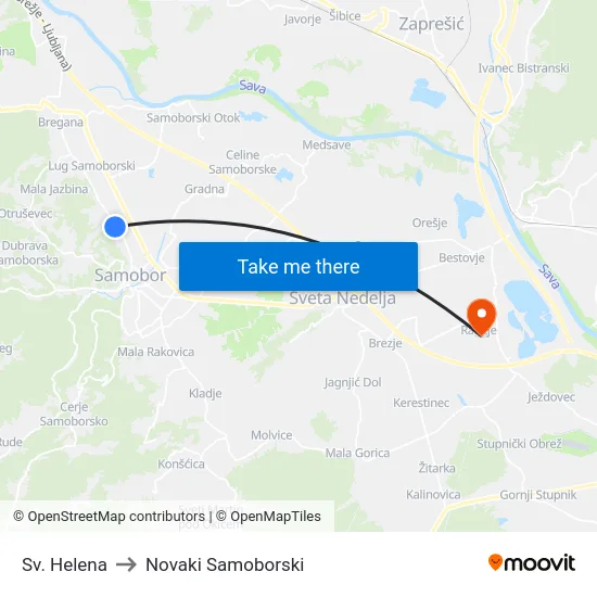 Sv. Helena to Novaki Samoborski map