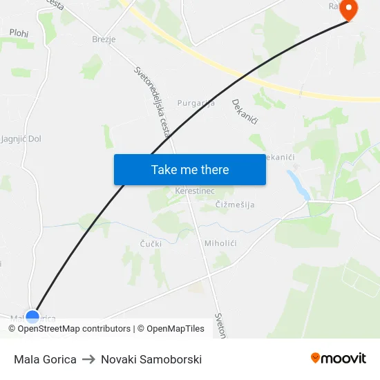 Mala Gorica to Novaki Samoborski map
