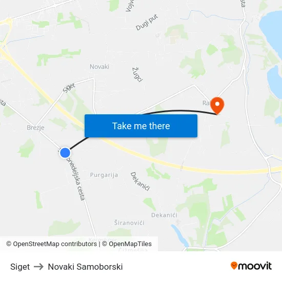 Siget to Novaki Samoborski map